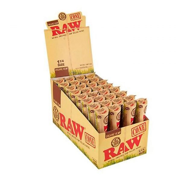Raw Rolling Paper Raw Organic Hemp Cones 1 1/4 (Box of 192 Cones